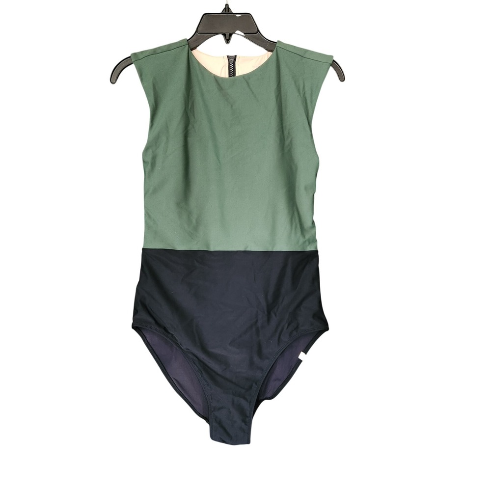 Summersalt Women Green Black Colorblock Back Zip One Piece Swimsuit Size 6